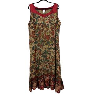 Alain Weiz Silk Frock Dress Metallic Maxi Sleeveless Shift‎ Ruffled Flounce MuMu